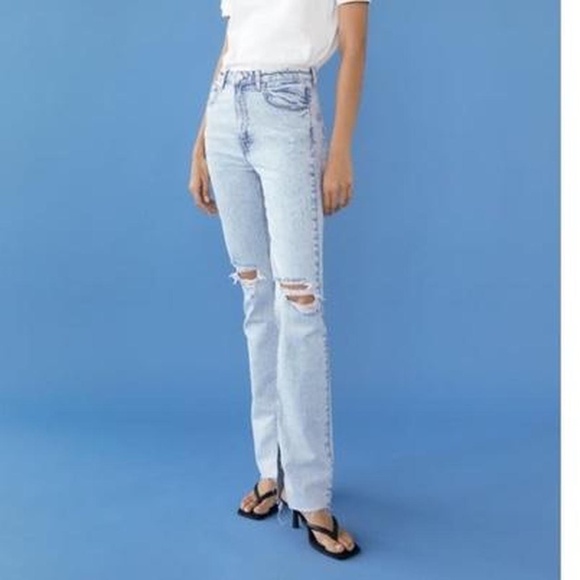 Zara | Light Blue Distressed Denim Jeans - Picture 9 of 10